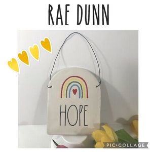 Rae Dunn HOPE Rainbow Heart Ceramic Hanging Wall Plaque Decorative Sign New
